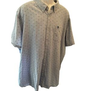 Penguin Mens Short Sleeve Button Down Shirt Blue Geometric Dot Pattern 4XLT